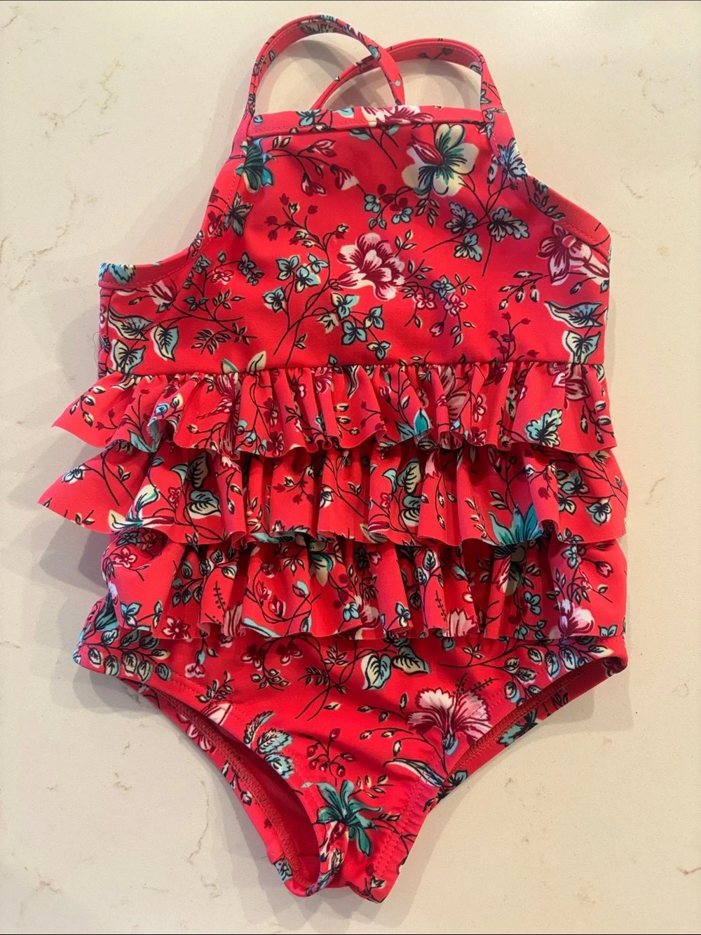 Baby Gap Kids Floral Ruffle One-Piece Swimsuit - Red